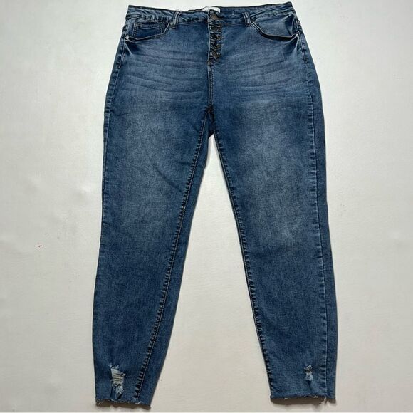 William Rast | Button Fly High Rise Factory Distressed Raw Hem Skinny Jeans - Picture 1 of 7